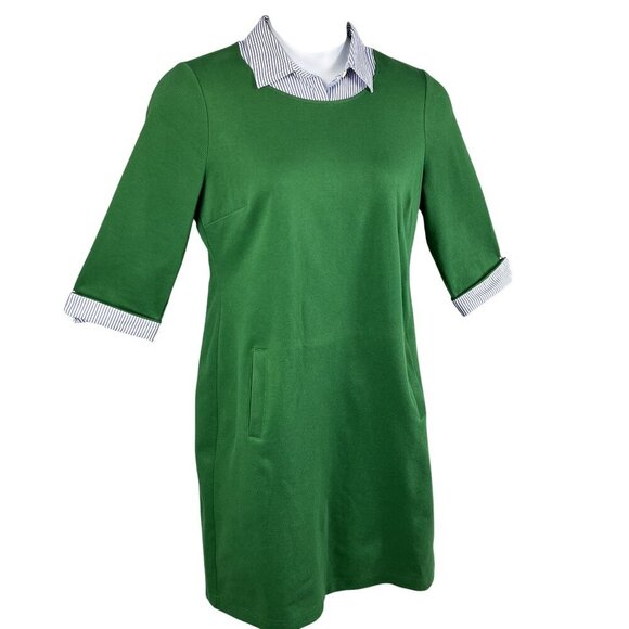 Talbots Womens M Green Stripe Collared Polo Pique Dress Pockets Academia Preppy - Picture 6 of 16